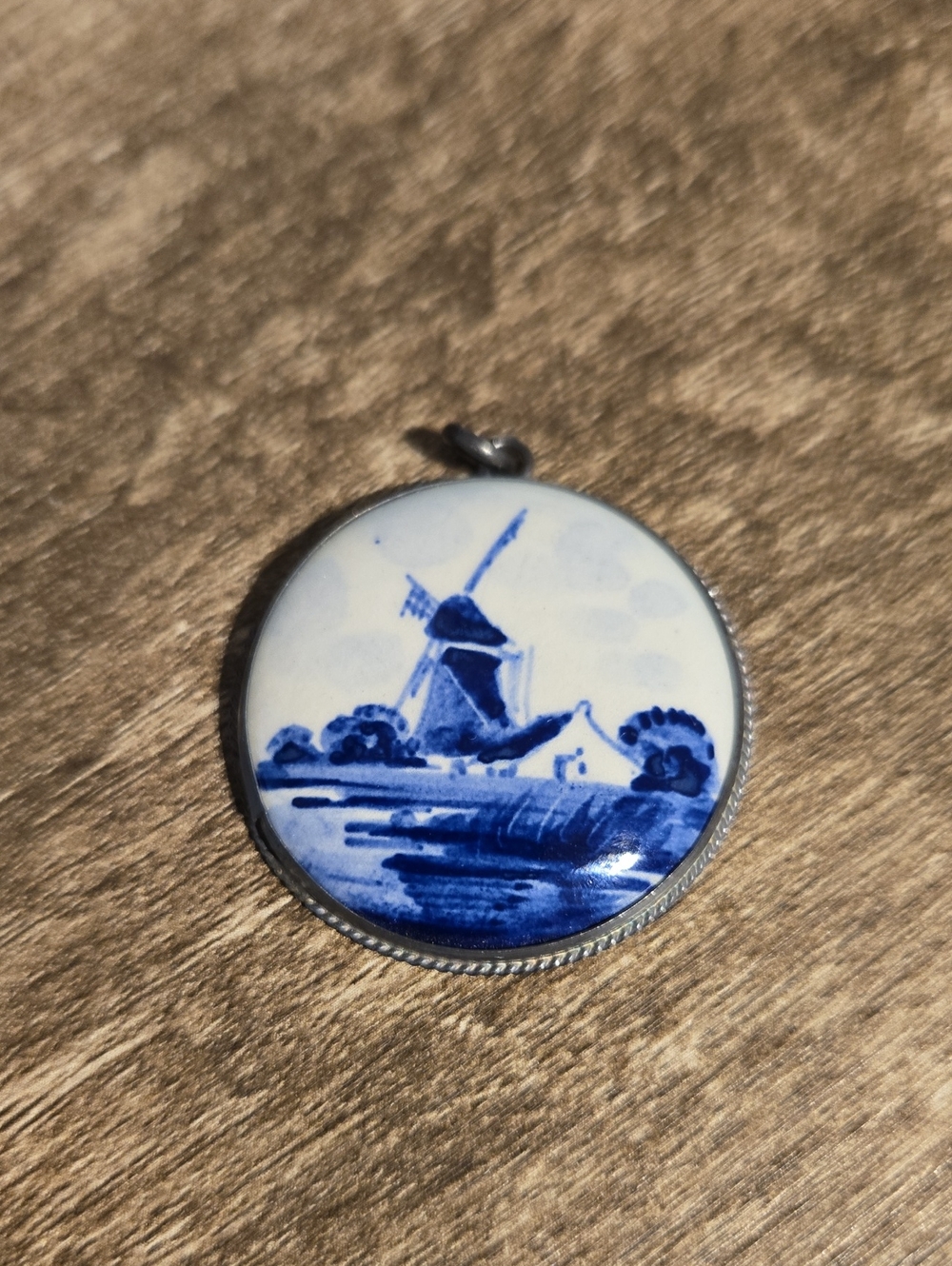 Vintage Delft Holland Hand Painted Porcelain Windmill Pendant